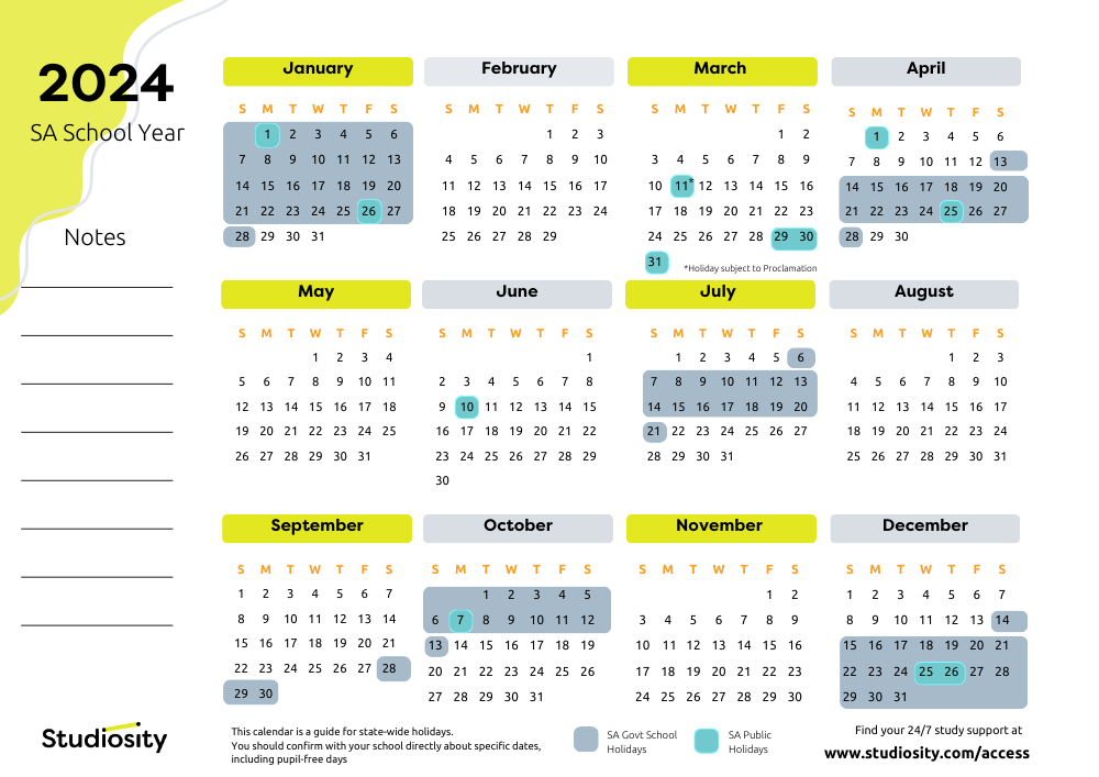 School terms and public holiday dates for SA in 2024 Studiosity